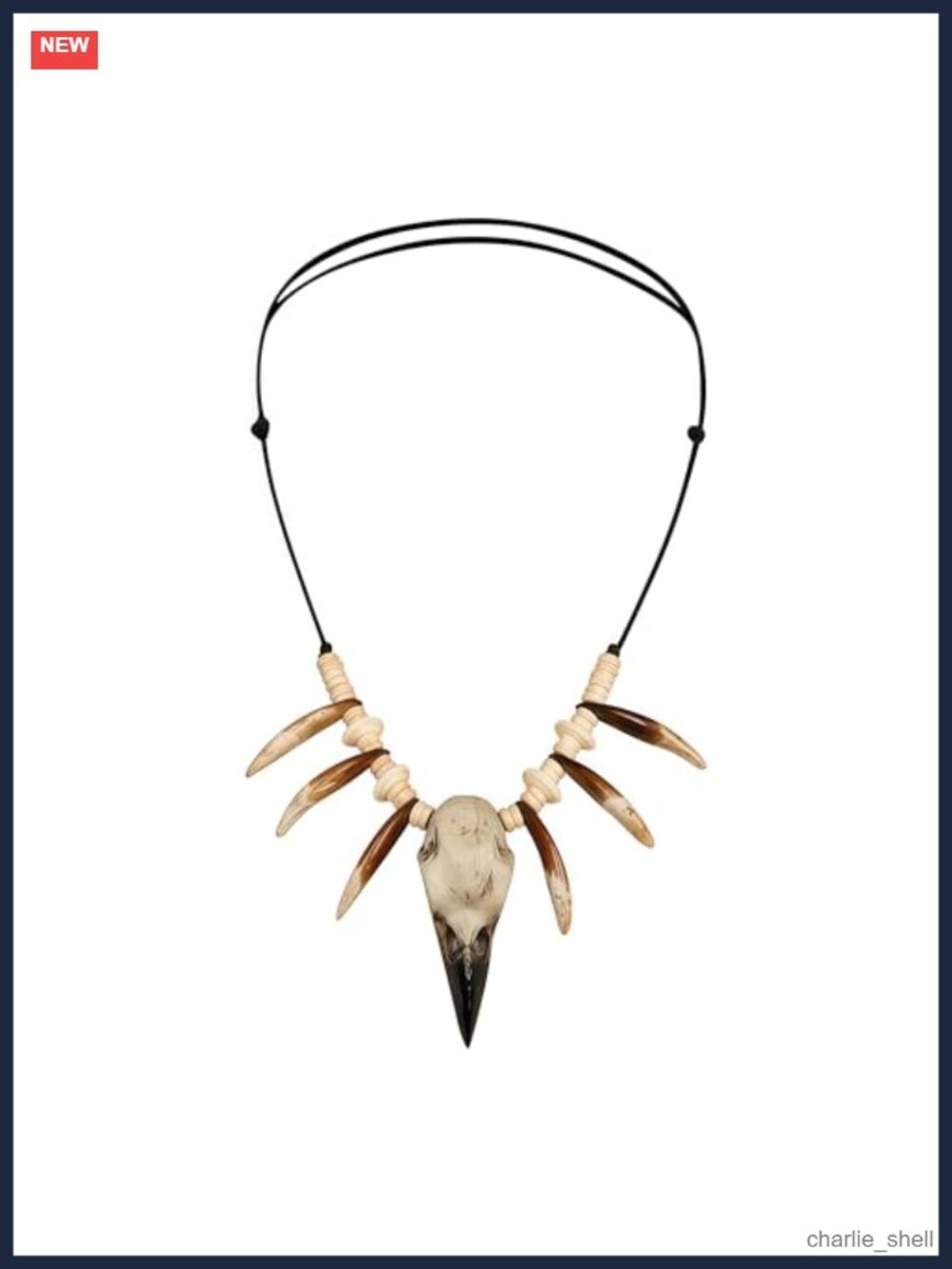 Handmade Viking Raven Skull Pendant Necklace Resin Tooth Cord